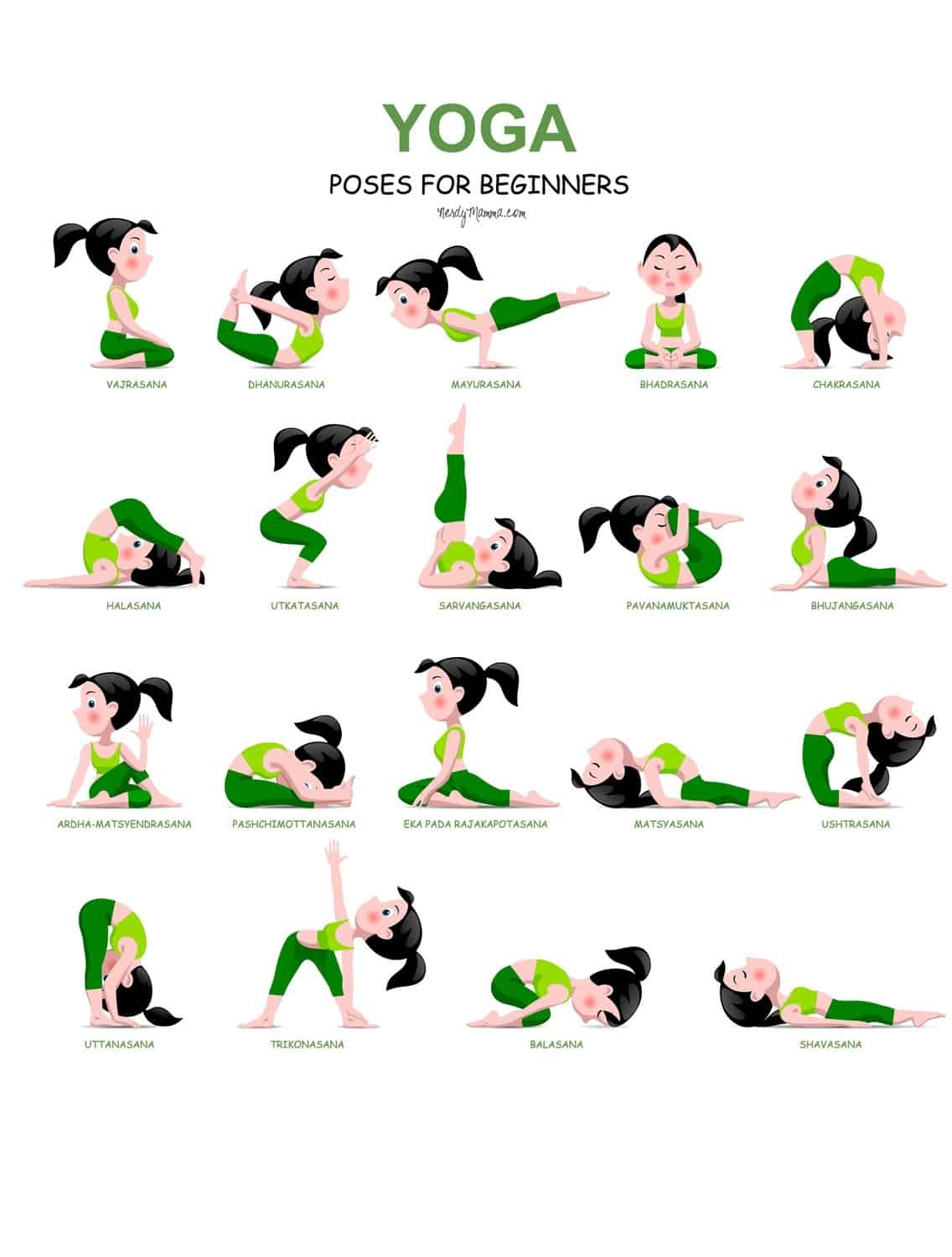 20 Easy Yoga Poses For Beginners with A Free Printable Nerdy Mamma