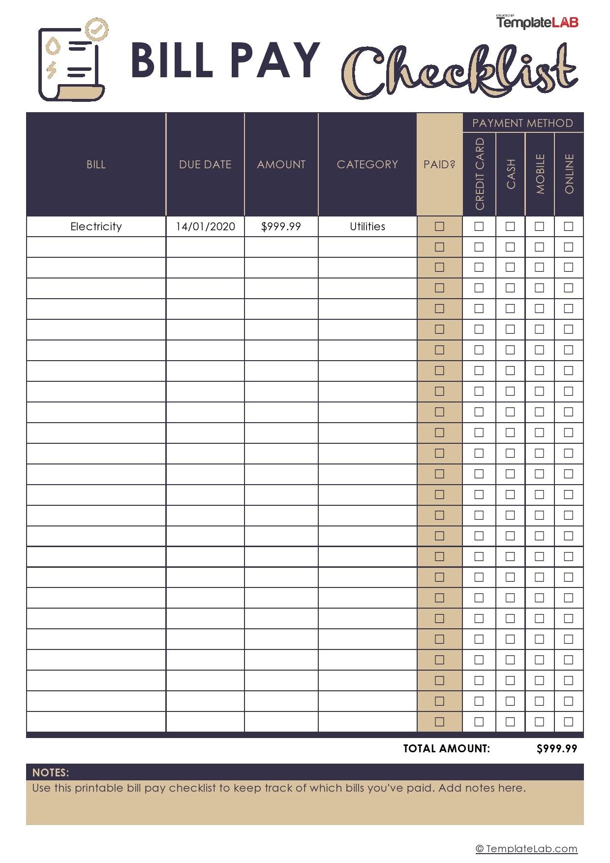 Bill Paying Chart Printable Bill Paying Chart Printable