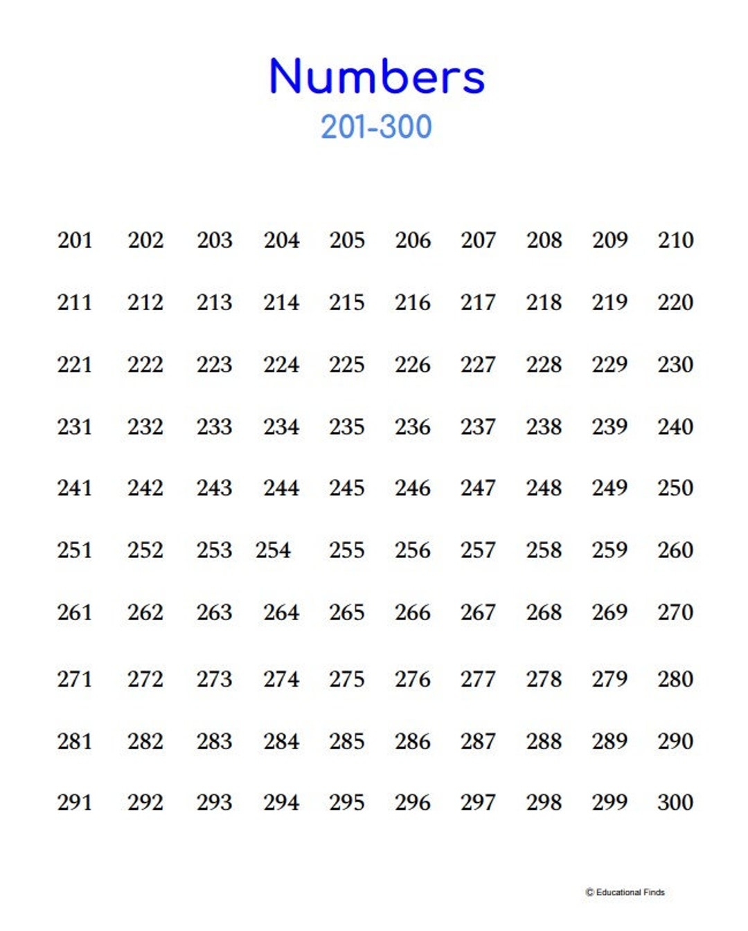 200 Chart Numbers 201 300 digital Printable Etsy 200 Chart Numbers 201 300 digital Printable Etsy