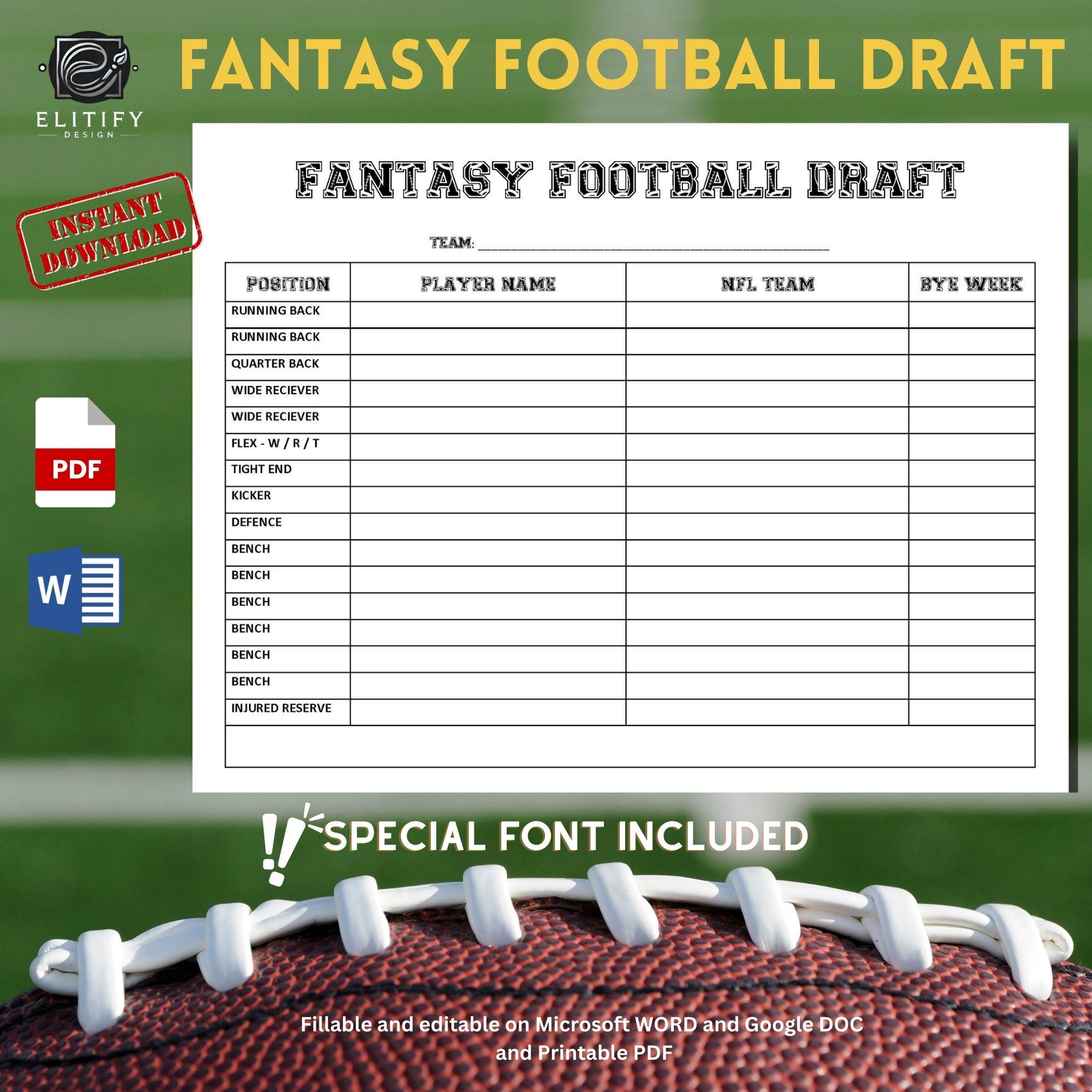2025 FANTASY FOOTBALL Draft Template Sheet NFL Football Letter Size Printable Pdf File Editable Ms Word File Etsy
