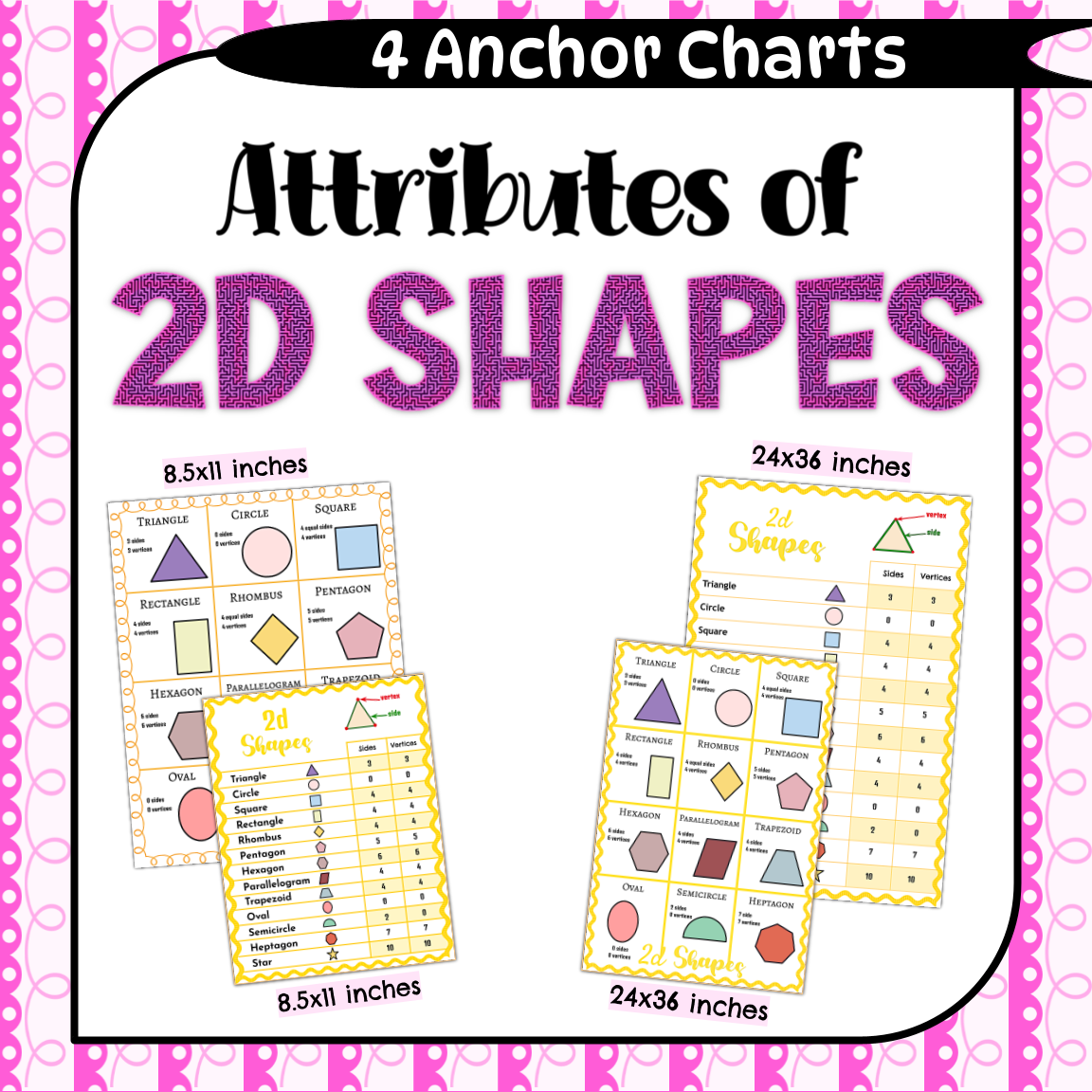 2D Shapes Attributes Anchor Charts Shape Sides Corners Vertices Chart For Kids Made By Teachers