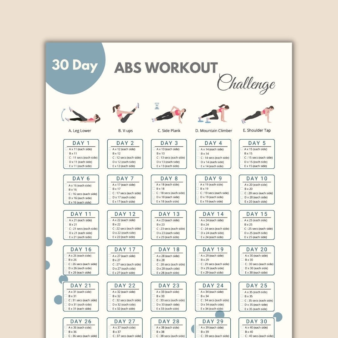 30 Day Ab Challenge Printable Chart 30 Day Ab Challenge Printable Chart