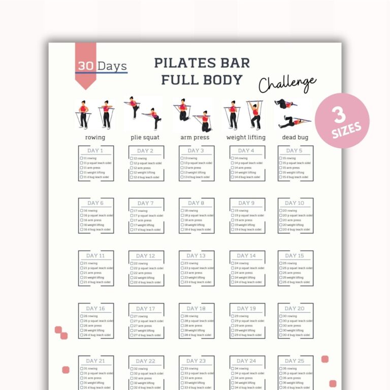 30 day Pilates Bar Challenge Full Body Workout Guide Printable Exercise Planner digital Download Etsy