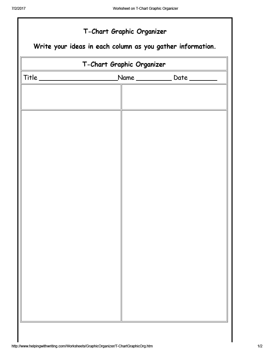 Printable T Chart Worksheets