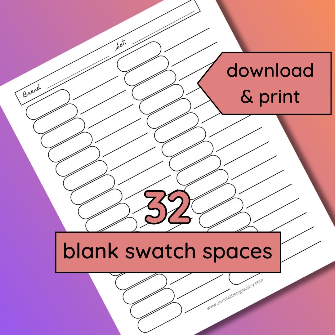 32 Blank Color Swatch Chart Printable Color Chart For Colored Pencils Markers Swatching Adult Coloring PDF Instant Download Etsy