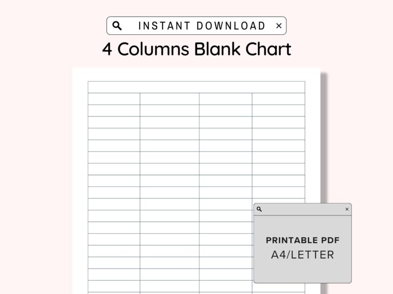 4 Blank Columns Chart Text Input Print And Write Printable Digital 