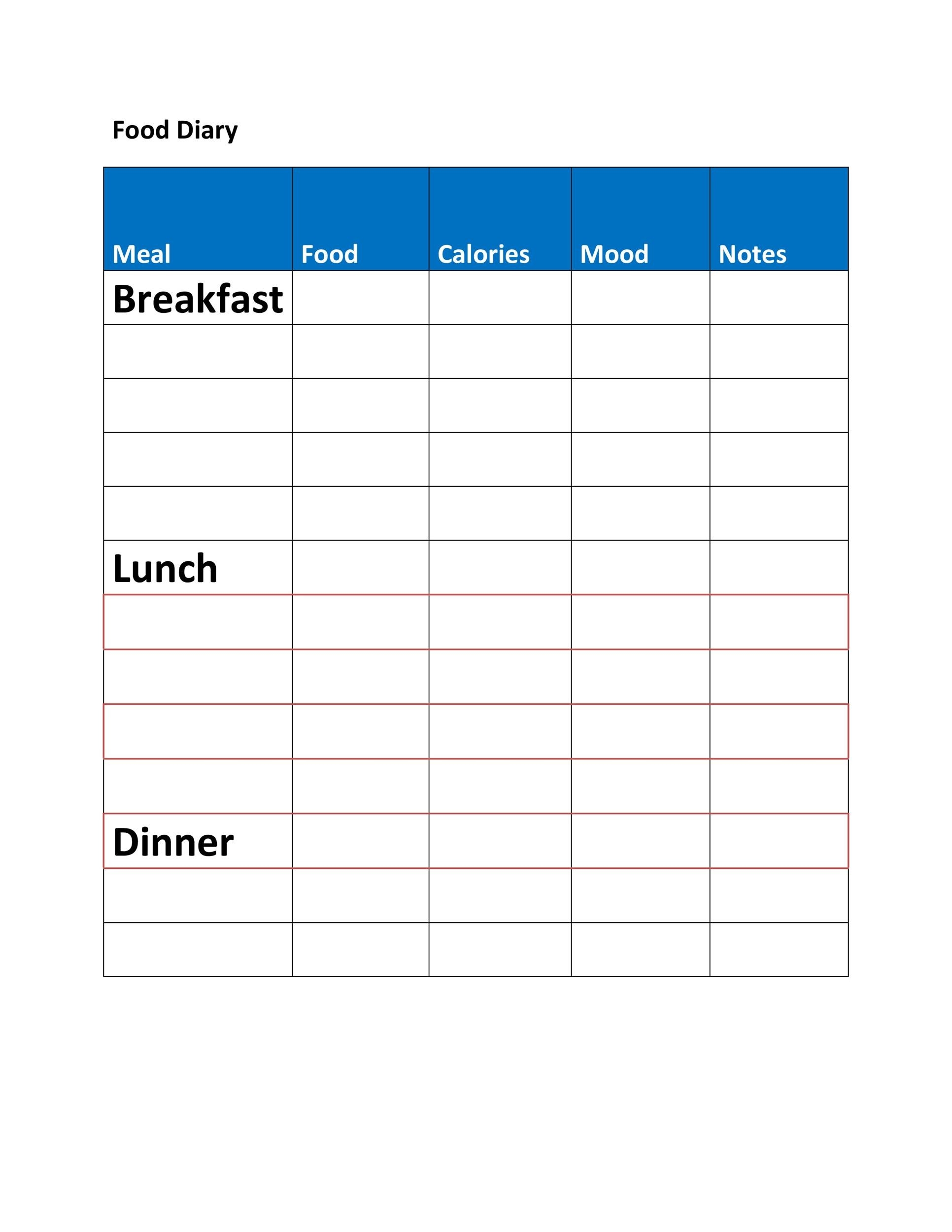 Printable Daily Food Tracking Chart