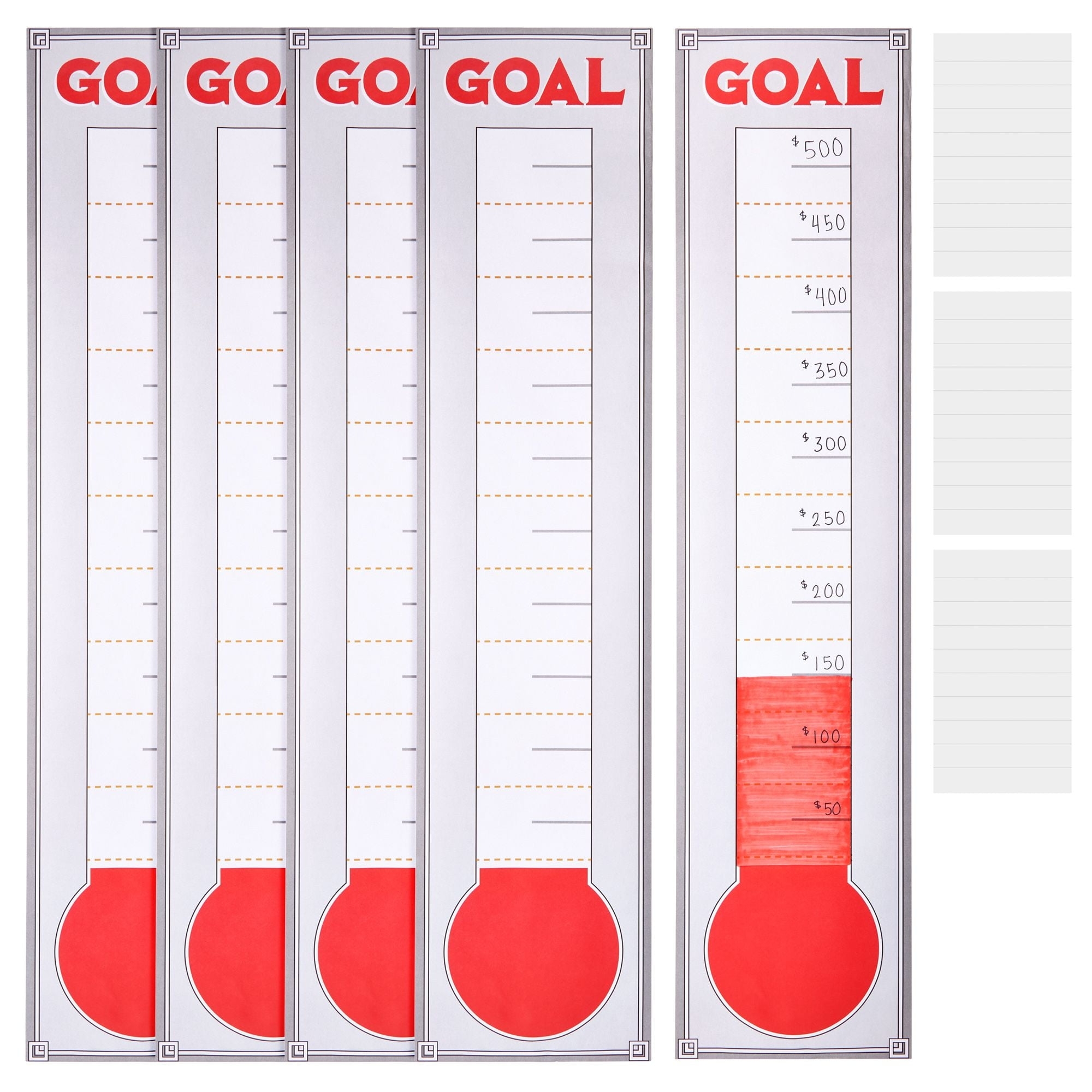 5 Pack Giant Fundraising Thermometer For Goal Setting Tracker Chart For School Office 48x11 Inch Walmart Business Supplies