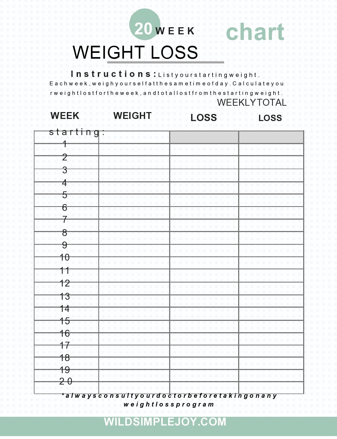 100 Day Weight Loss Chart Printable