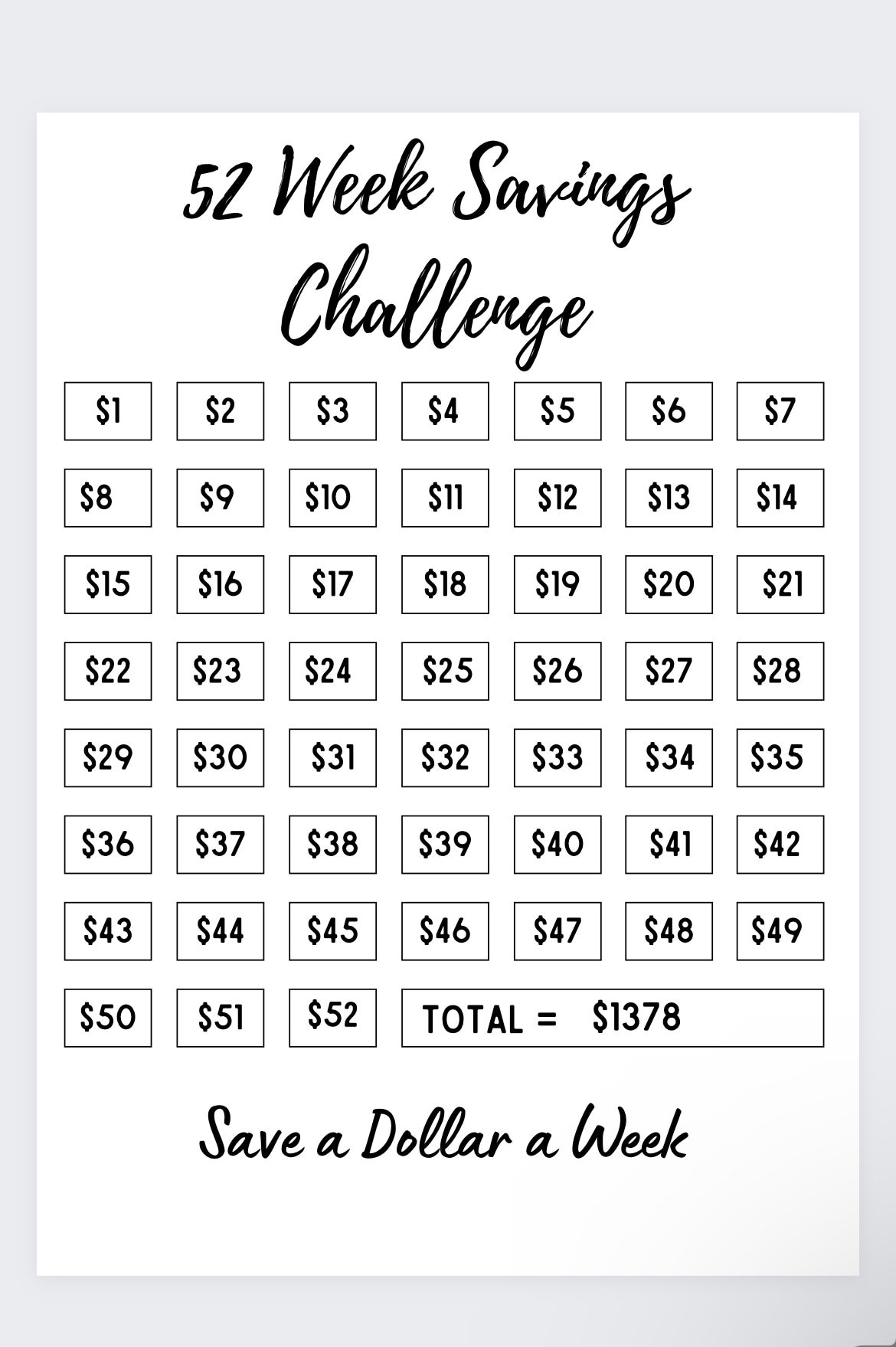 52 Week Savings Challenge Printable Money Saving Tracker PDF JPG Etsy Israel