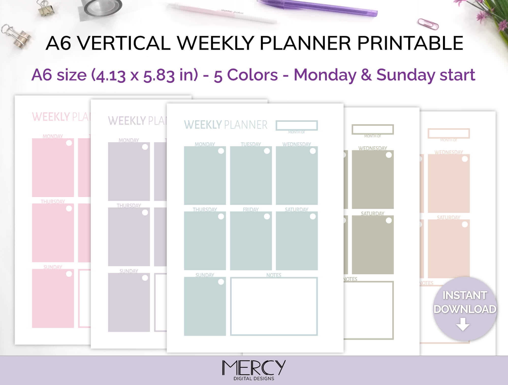 A6 Vertical Weekly Planner Printable Pastel Mercy Digital Designs A6 Vertical Weekly Planner Printable Pastel Mercy Digital Designs