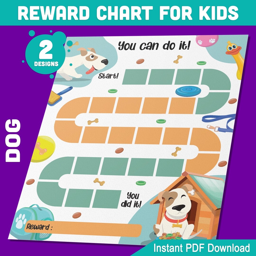 Adorable Printable Dog Reward Chart For Kids Featuring A Happy Puppy Playing Eating Catching A Bone Perfect Behavior And Chore Tracker Etsy