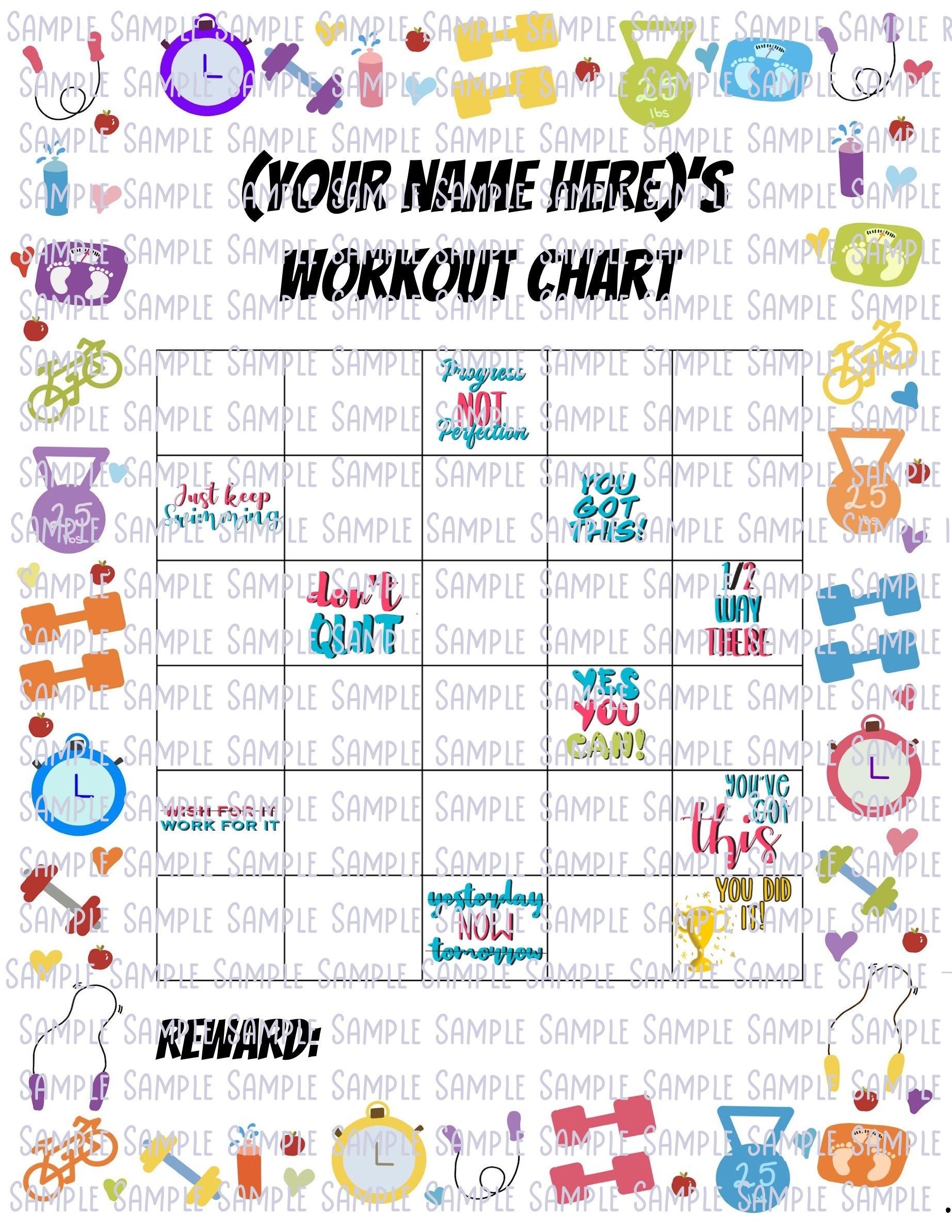 Adult Workout Sticker Chart Etsy