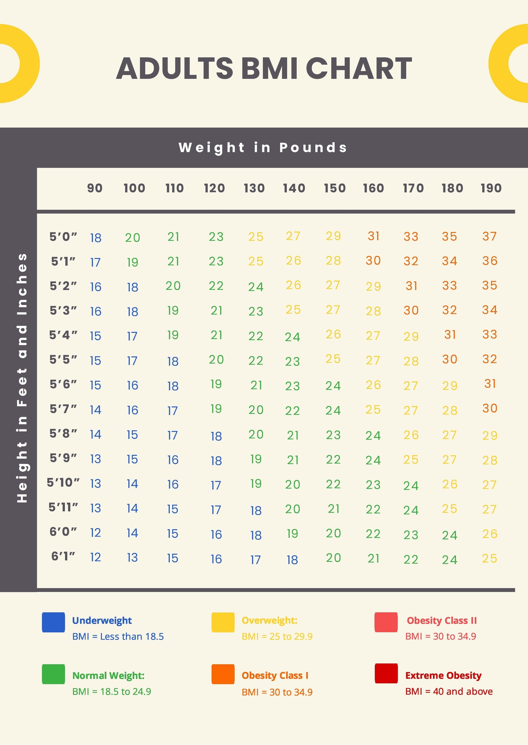 Adults BMI Chart Template In PDF Download Template