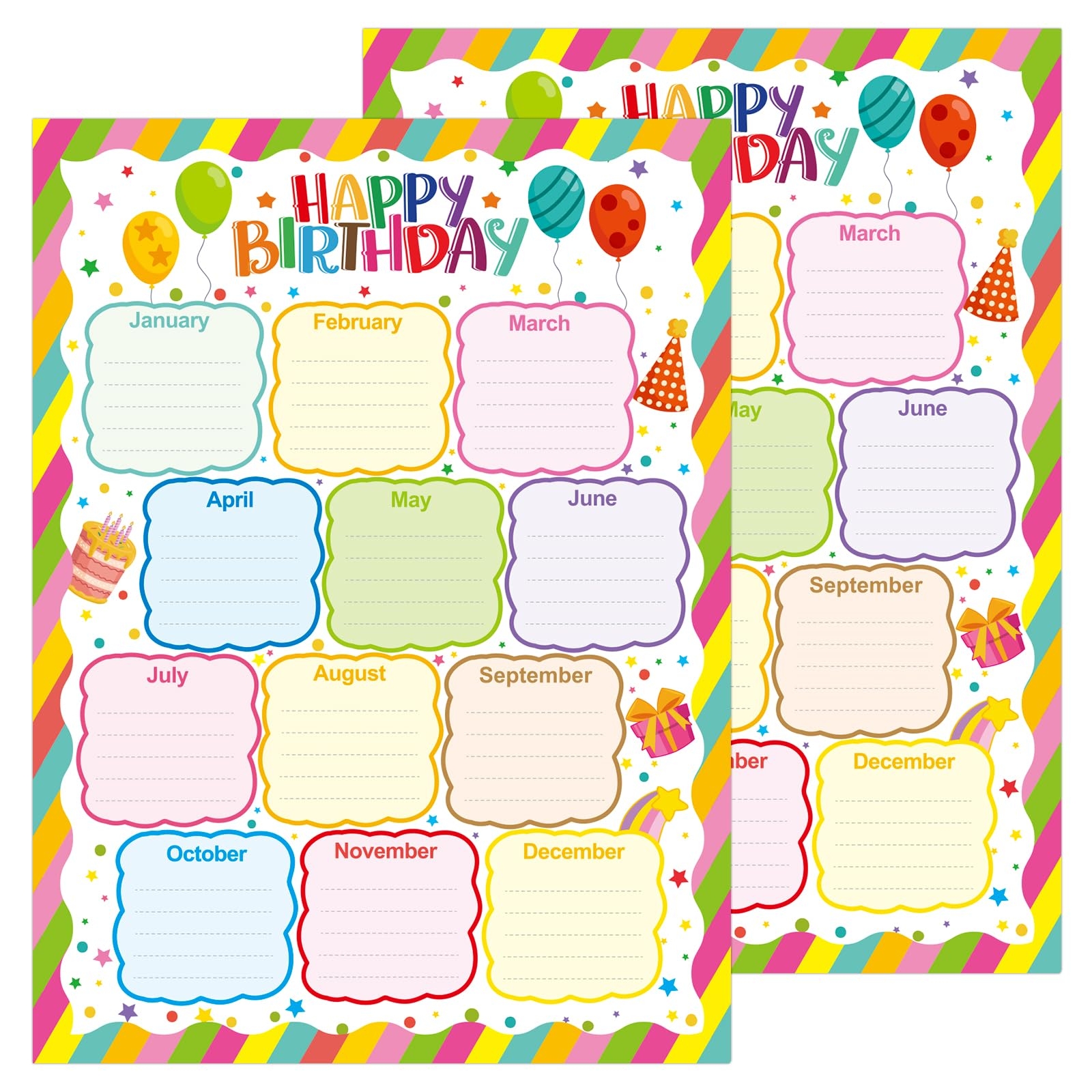 Amazon 2 Pcs Happy Birthday Poster Chart Birthday Calendar Charts Classroom Bulletin Board Decorations 17 x23 White Office Products