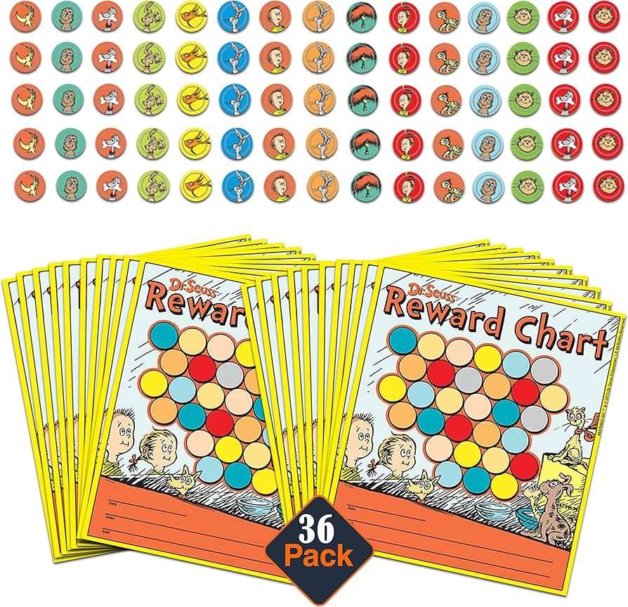 Amazon Dr Seuss Reward Charts With Stickers Kids Toddlers Package Of 25 Charts Over 1000 Reward Stickers Featuring Cat In The Hat Reward Chart Pack Office Products Amazon Dr Seuss Reward Charts With Stickers Kids Toddlers Package Of 25 Charts Over 1000 Reward Stickers Featuring Cat In The Hat Reward Chart Pack Office Products