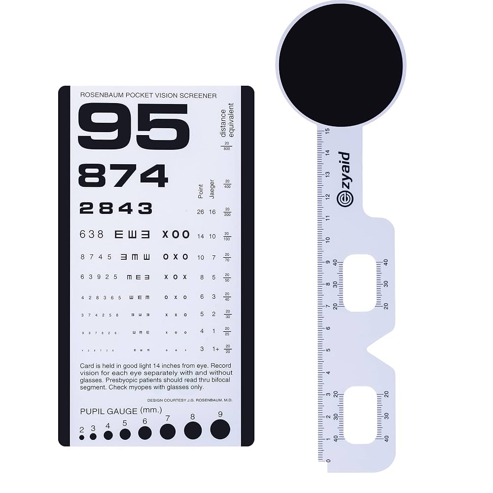 Amazon Ezyaid Rosenbaum Pocket Eye Chart With PD Ruler And Eye Occluder Eye Test Chart Combo Kit For Near Vision Test Visual Acuity Exam And PD Measurement 14 Inches From Viewer Amazon Ezyaid Rosenbaum Pocket Eye Chart With PD Ruler And Eye Occluder Eye Test Chart Combo Kit For Near Vision Test Visual Acuity Exam And PD Measurement 14 Inches From Viewer
