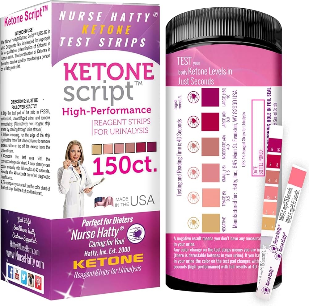 Amazon Nurse Hatty 150 The ORIGINAL PERFORMANCE TESTED USA made Ketone Test Strip W Built in Color Chart Free Keto EBook App Urine Test For Ketogenic Ketosis Low Carb 