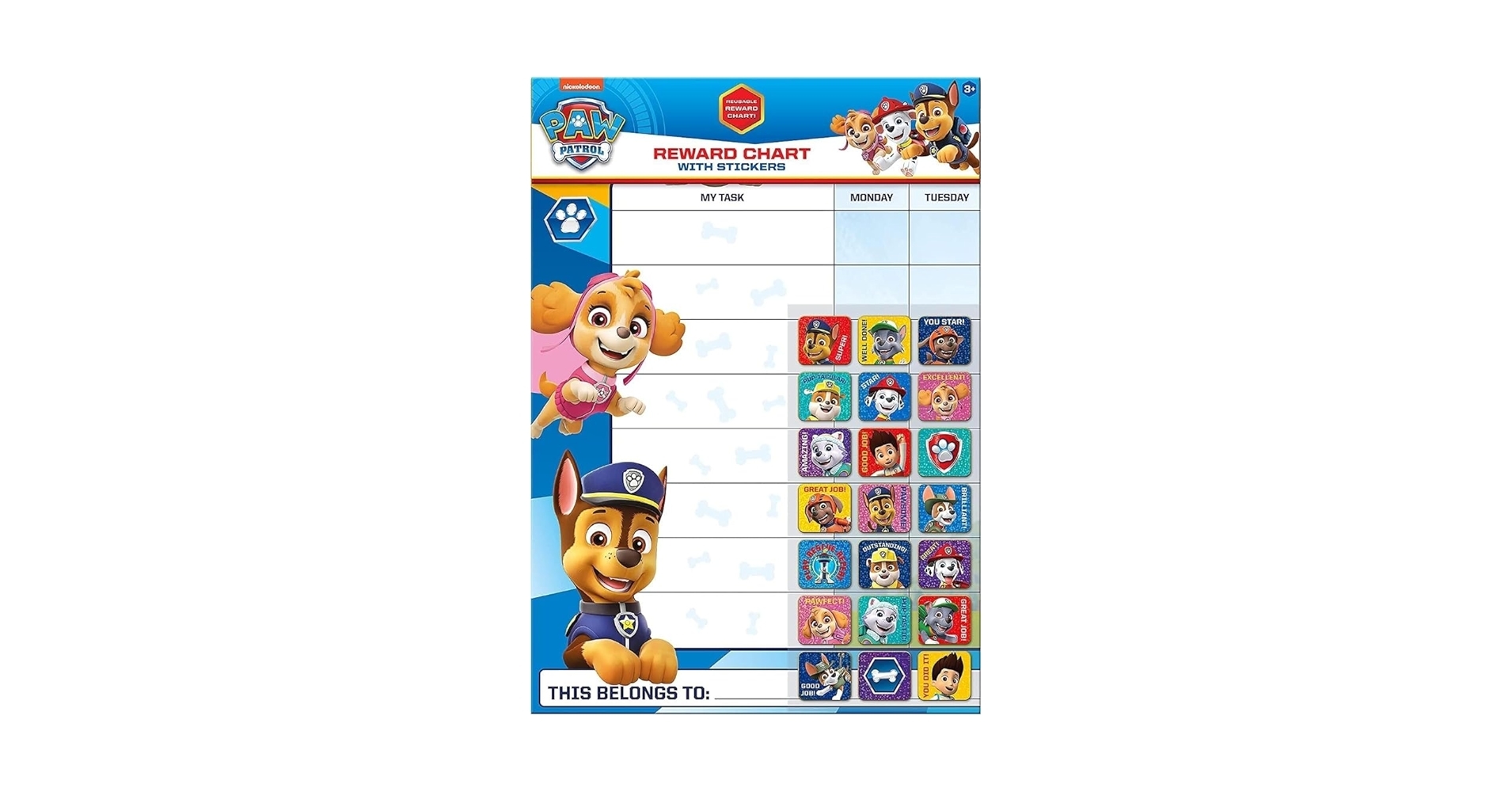 Amazon Paper Projects 01 70 30 024 Paw Patrol Everyday Reward Chart And 56 Sparkly Stickers for Ages 3 29 7cm X 42cm Office Products