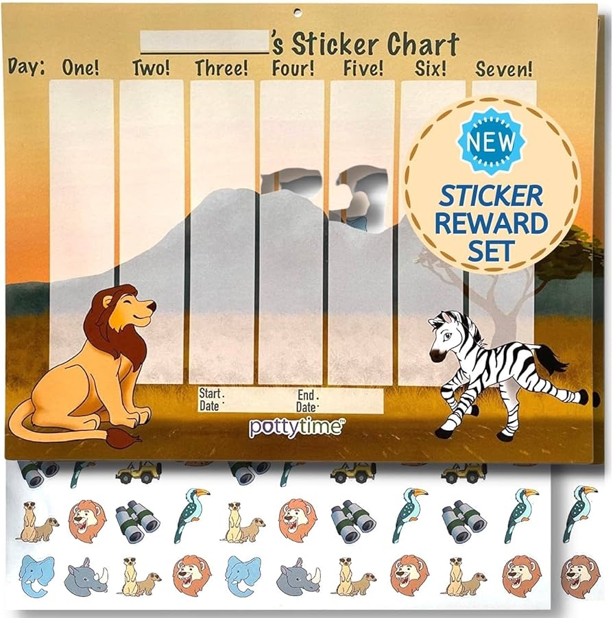 Amazon Potty Watch Training Sticker Chart Potty Training With 4 Weekly Savanna Themed Charts 144 Stickers Easy To Peel Stickers For Kids Reward Their Efforts Fosters Fun Independence Baby