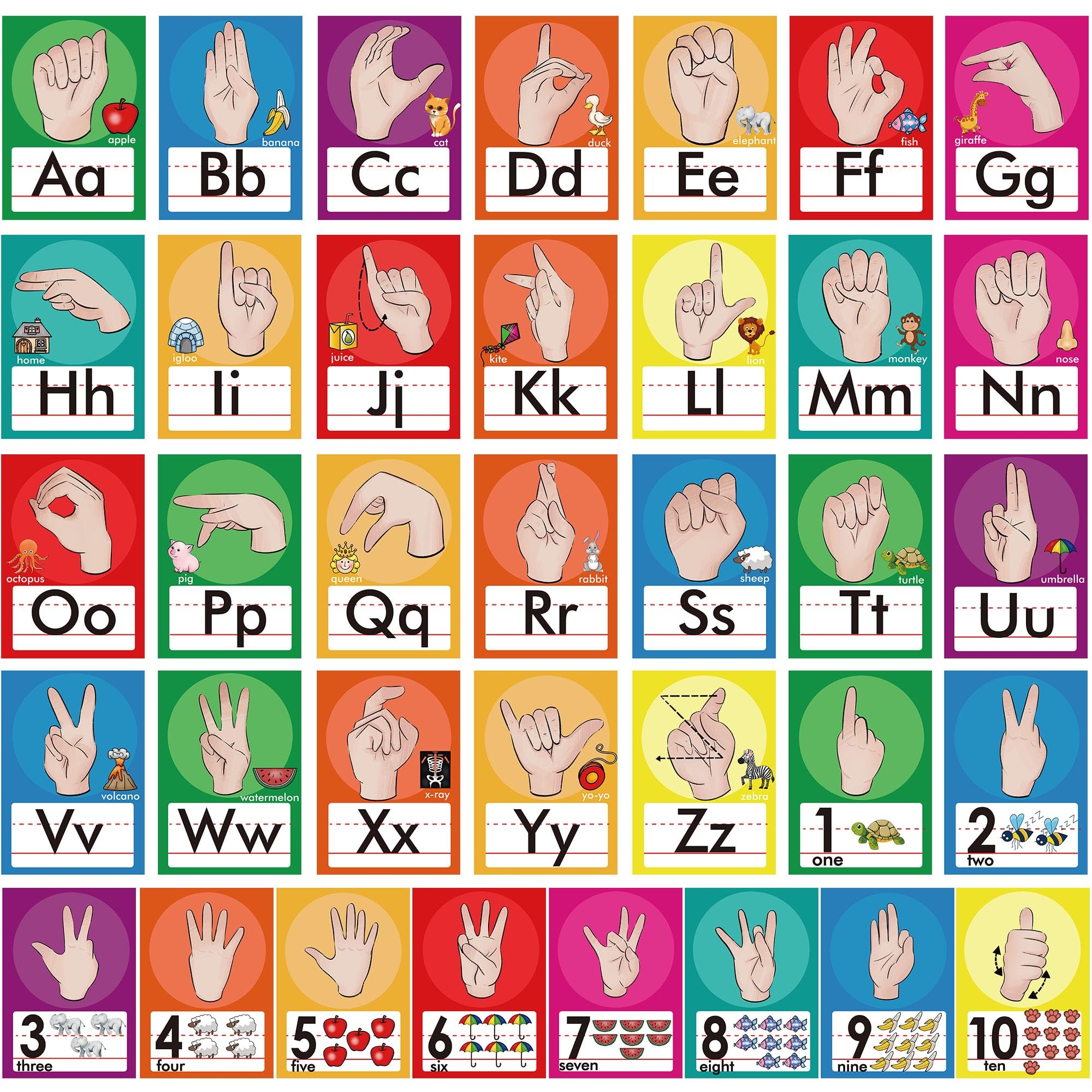 Amazon YIYDONG 36 Pieces ASL Alphabet Line Bulletin Board Set ABC Number Sign Language Flash Cards Wall Decorations For Pre School Kindergarten Elementary Classroom Nursery Homeschool Bright Colors Office Products