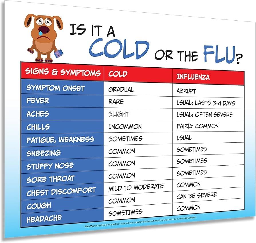 Amazon ZOCO Flu Vs Cold Symptoms Poster School Nurse Health Office Wall Chart Flu Awareness Sign For Daycare Preschool Clinic Laminated 17x22 Office Products