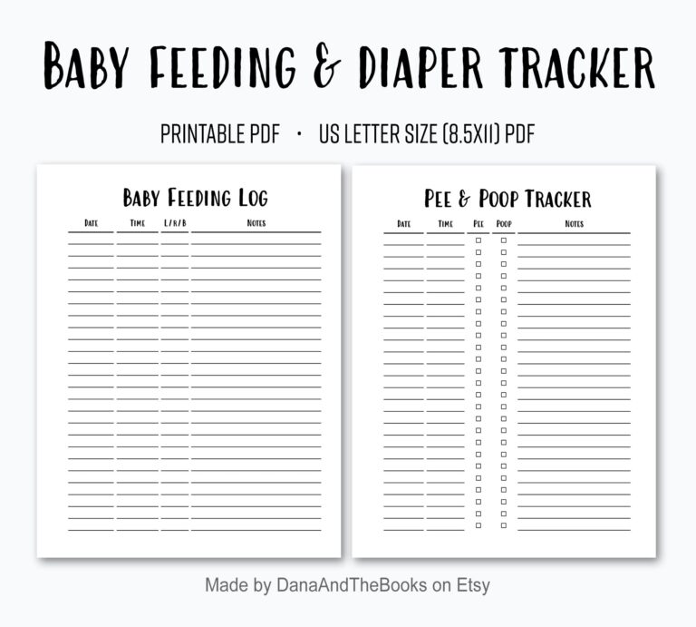 Baby Feeding And Diaper Tracker PDF Breastfeeding Log Pee Poop Tracker Simple Baby Log Instant Digital Download US Letter Size Etsy