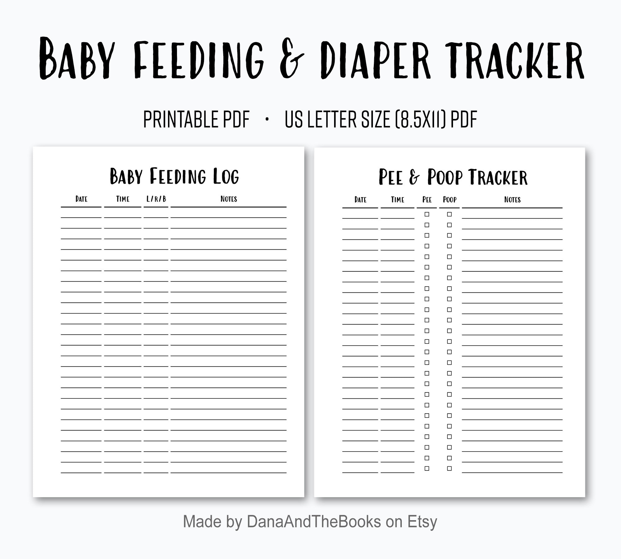 Baby Feeding And Diaper Tracker PDF Breastfeeding Log Pee Poop Tracker Simple Baby Log Instant Digital Download US Letter Size Etsy