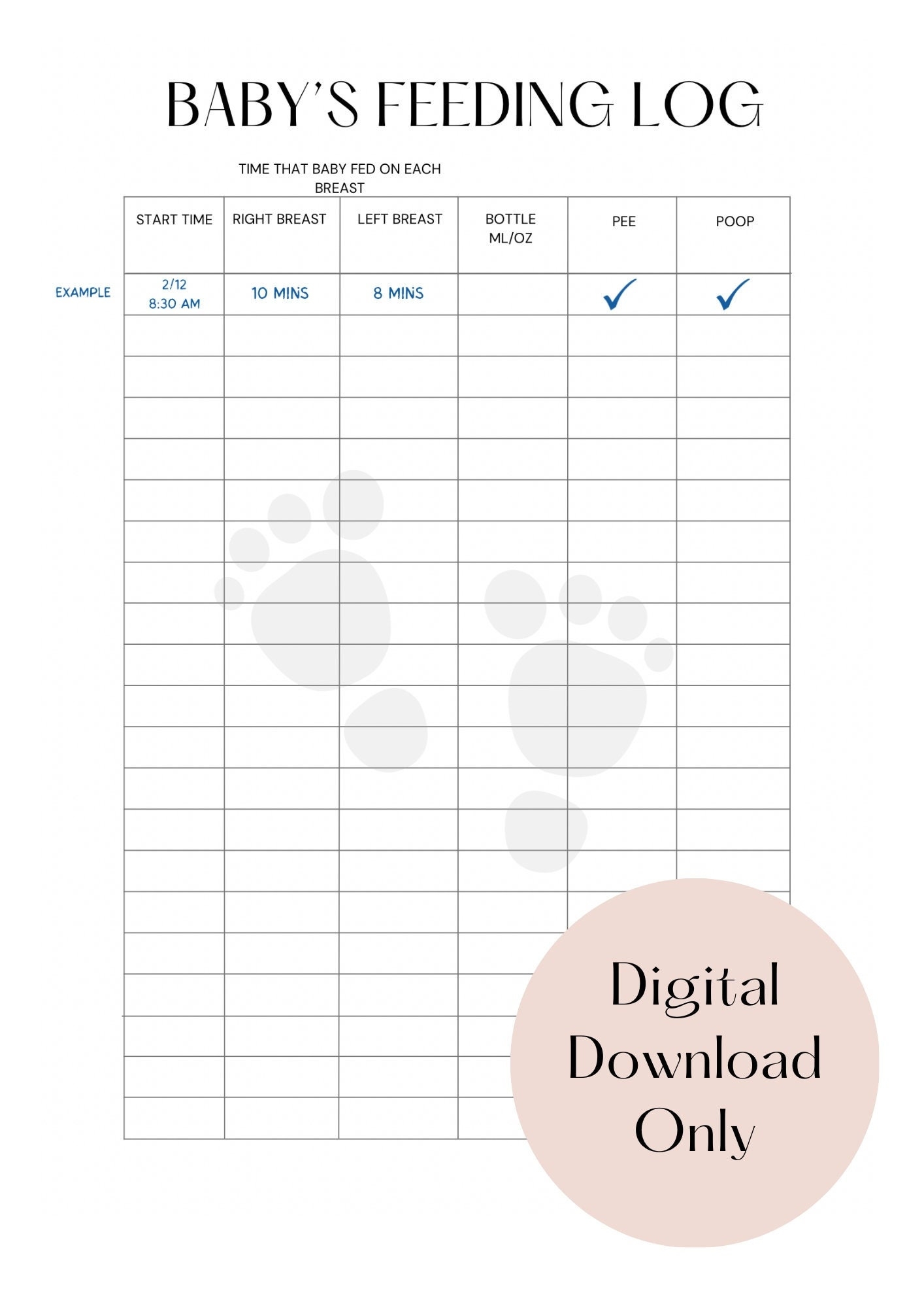Baby Feeding And Diapering Log Etsy