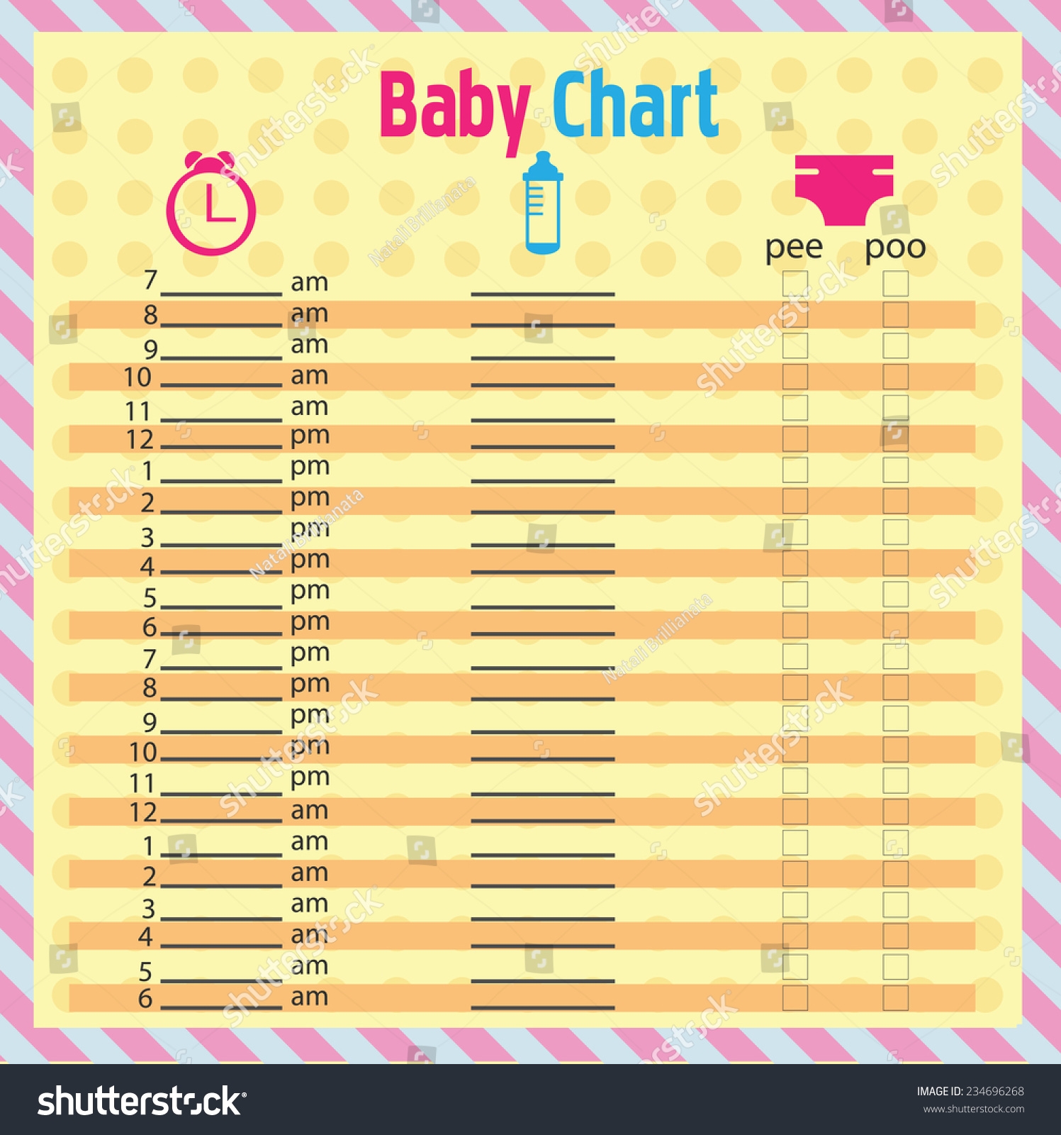 Baby Feeding Diaper Schedule Baby Chart Stock Vector Royalty Free 234696268 Shutterstock