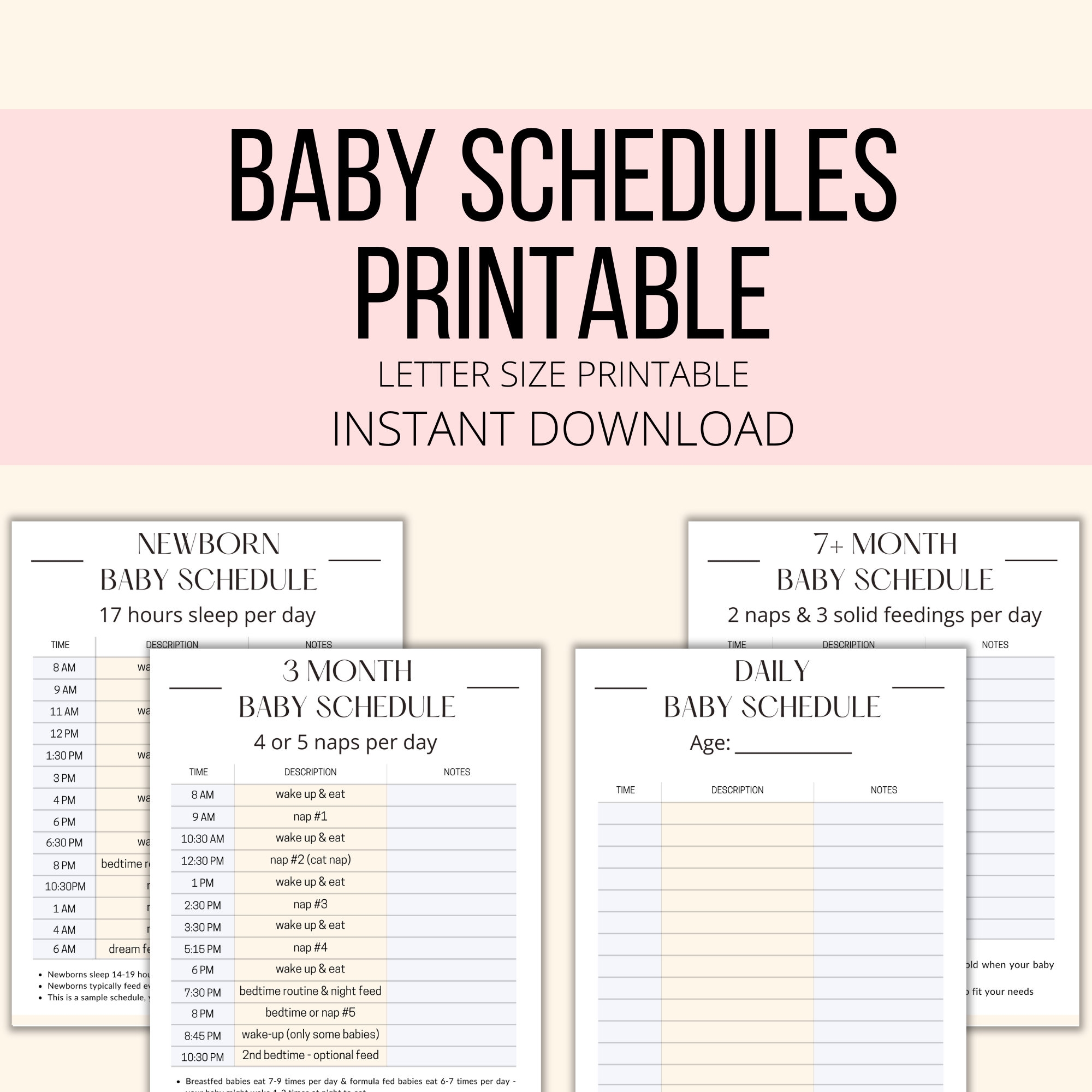 Baby Schedule Printable Baby Schedule Template Fillable PDF Sample Daily Infant Baby Care Schedules Newborn To 1 Year Tracker Planner Log Etsy