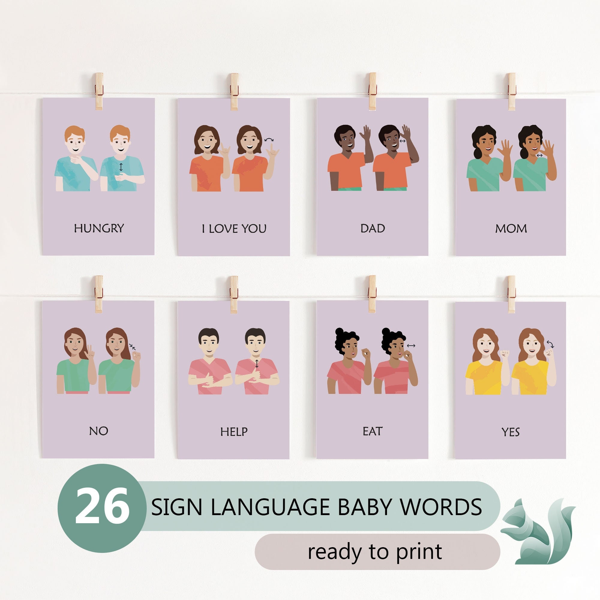 Baby Sign Language Words American Sign Language Baby Words Chart Therapy Office Decor Special Education 3 Part Cards Etsy