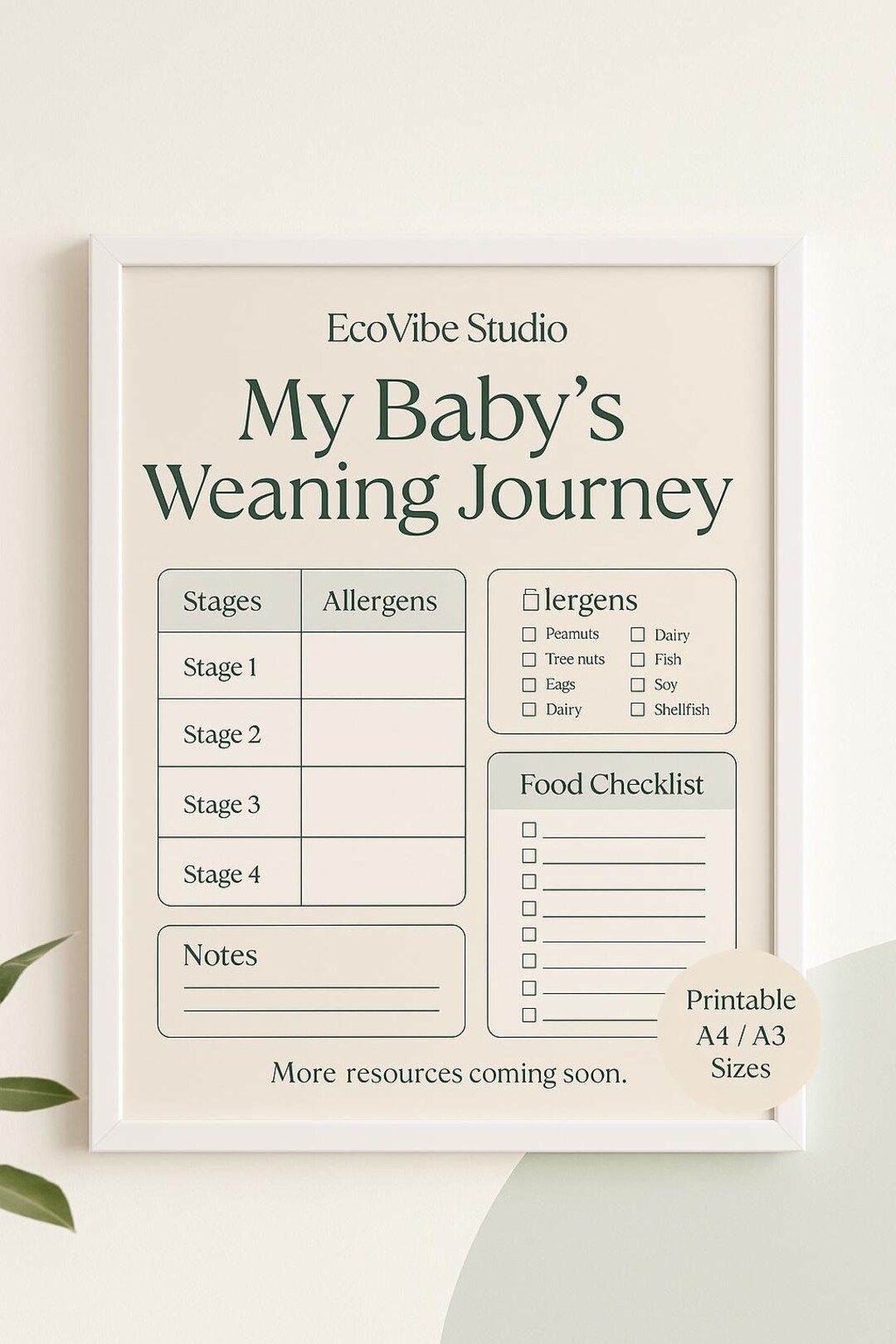 Baby Weaning Chart Starting Solids Tracker 4 12 Months PDF Download A4 Or A3 Printable Etsy