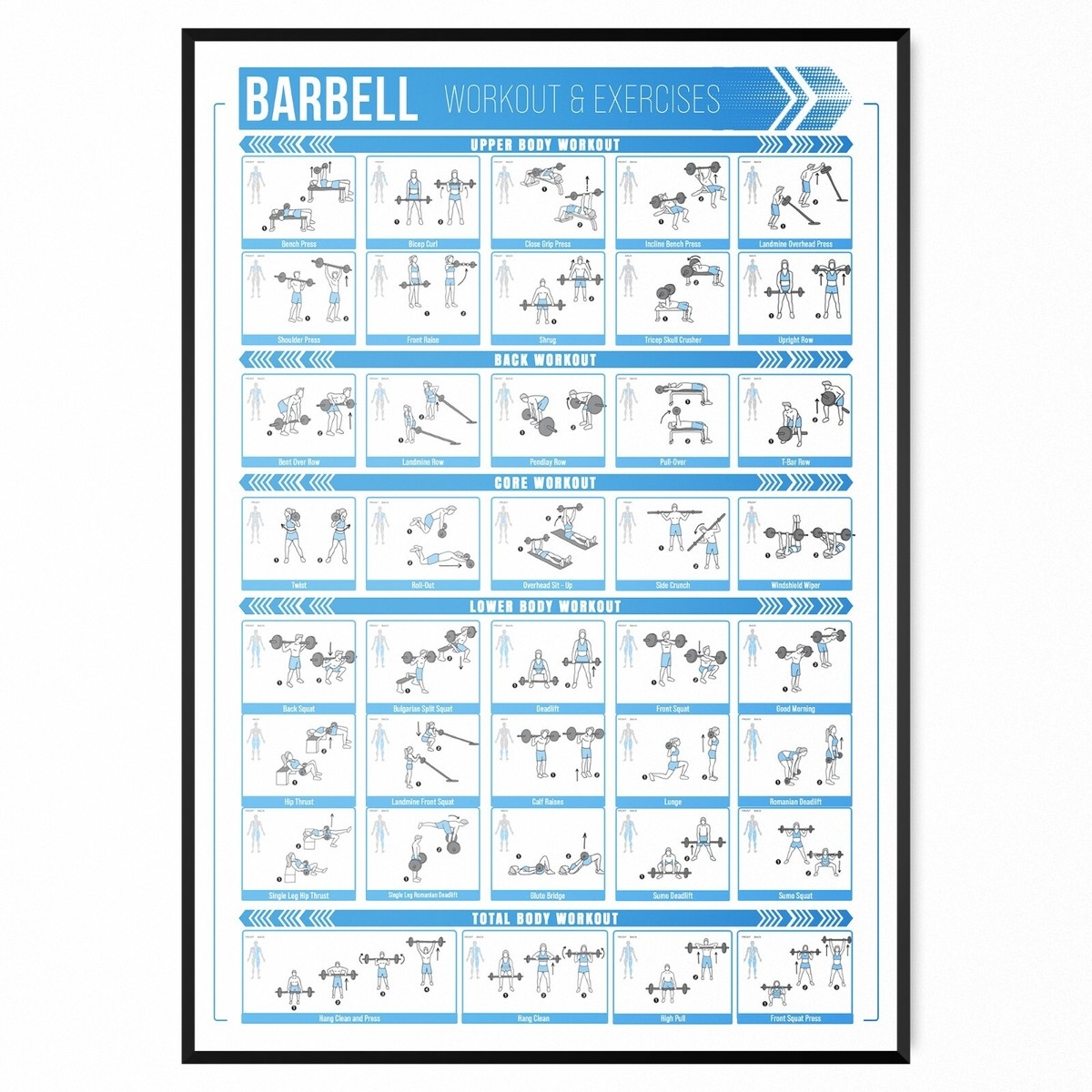 Barbell WORKOUT POSTER Gym Exercise Training Wall Chart Workout Poster A5 A1 EBay
