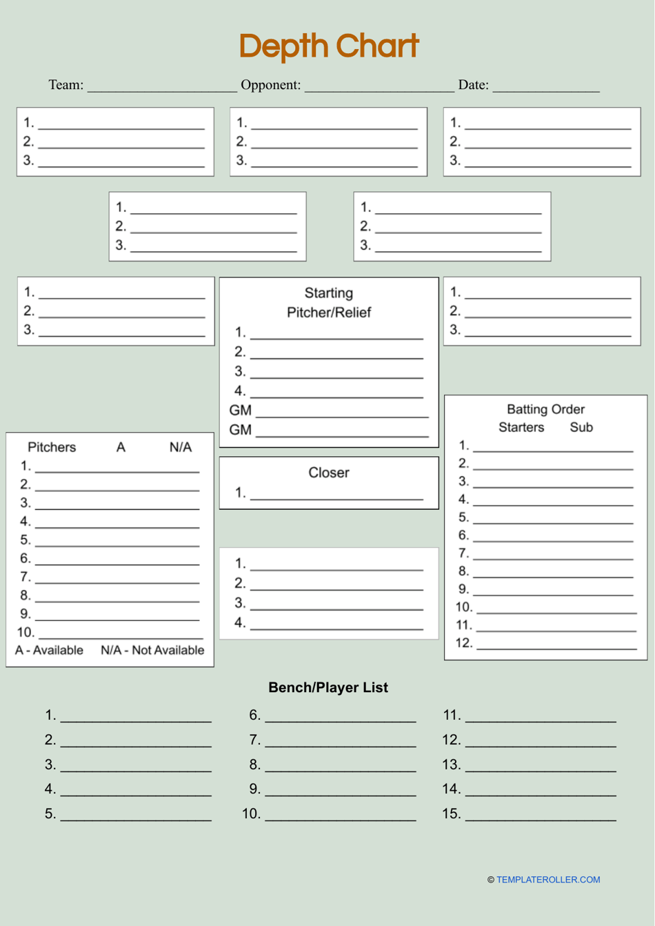 Baseball Depth Chart Template Download Printable PDF Templateroller Baseball Depth Chart Template Download Printable PDF Templateroller