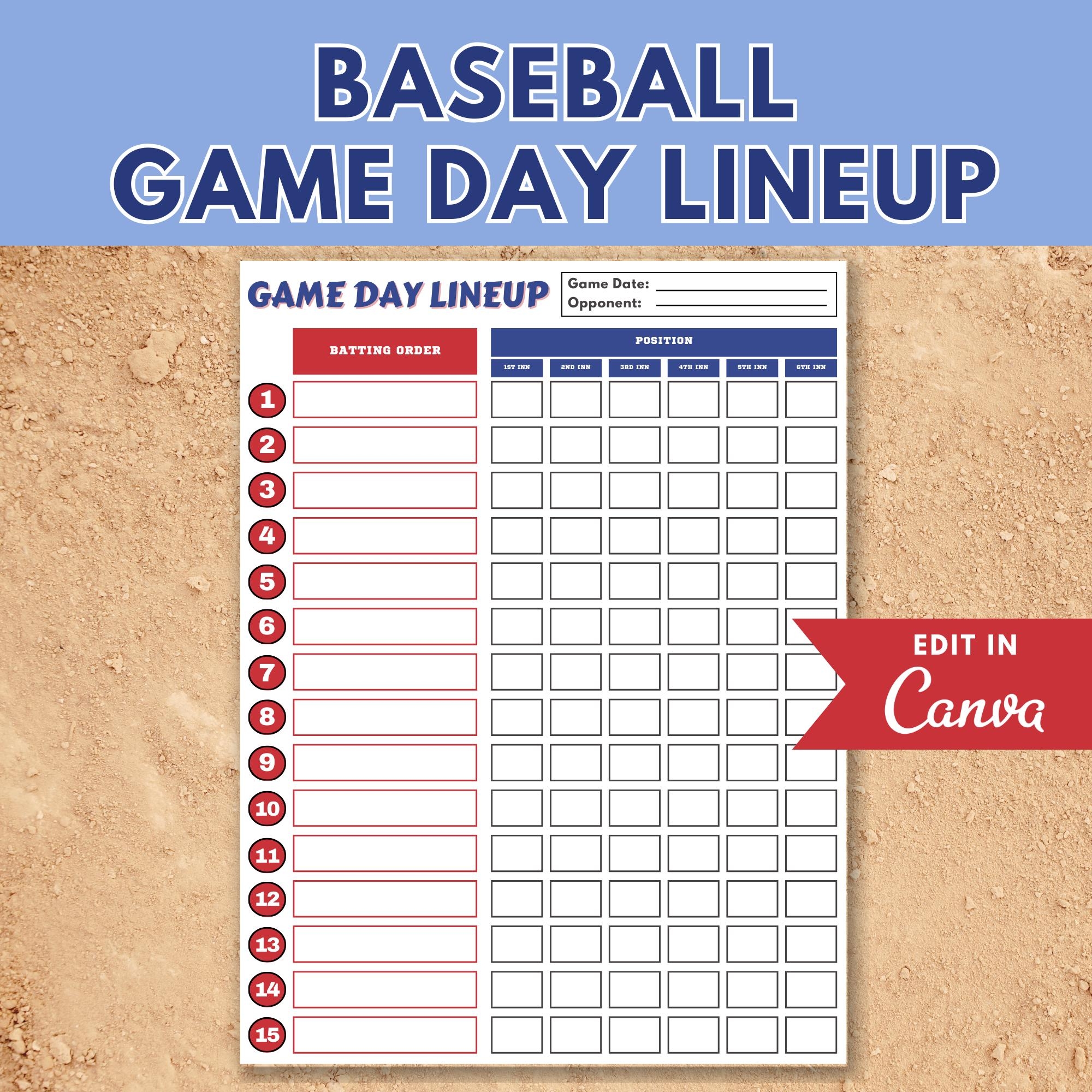 Baseball Lineup Template Etsy Baseball Lineup Template Etsy