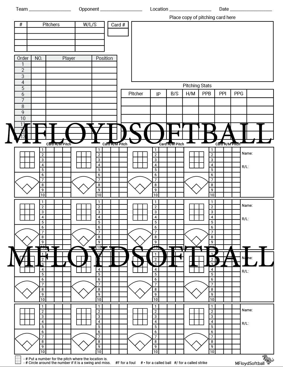 Printable Pitching Chart Template Printable Pitching Chart Template