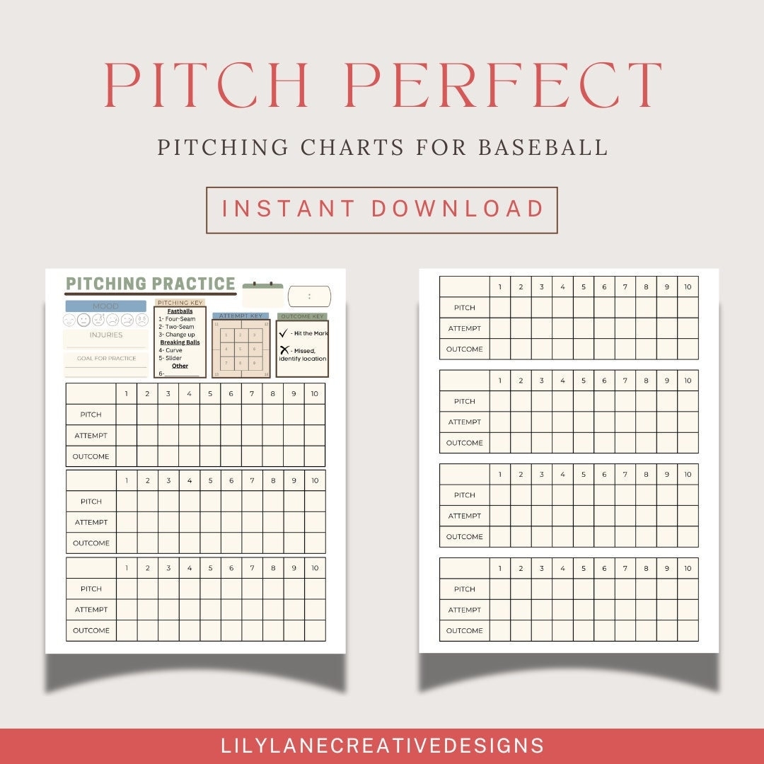 Baseball Pitching Charts Practice Tracker digital Download Etsy
