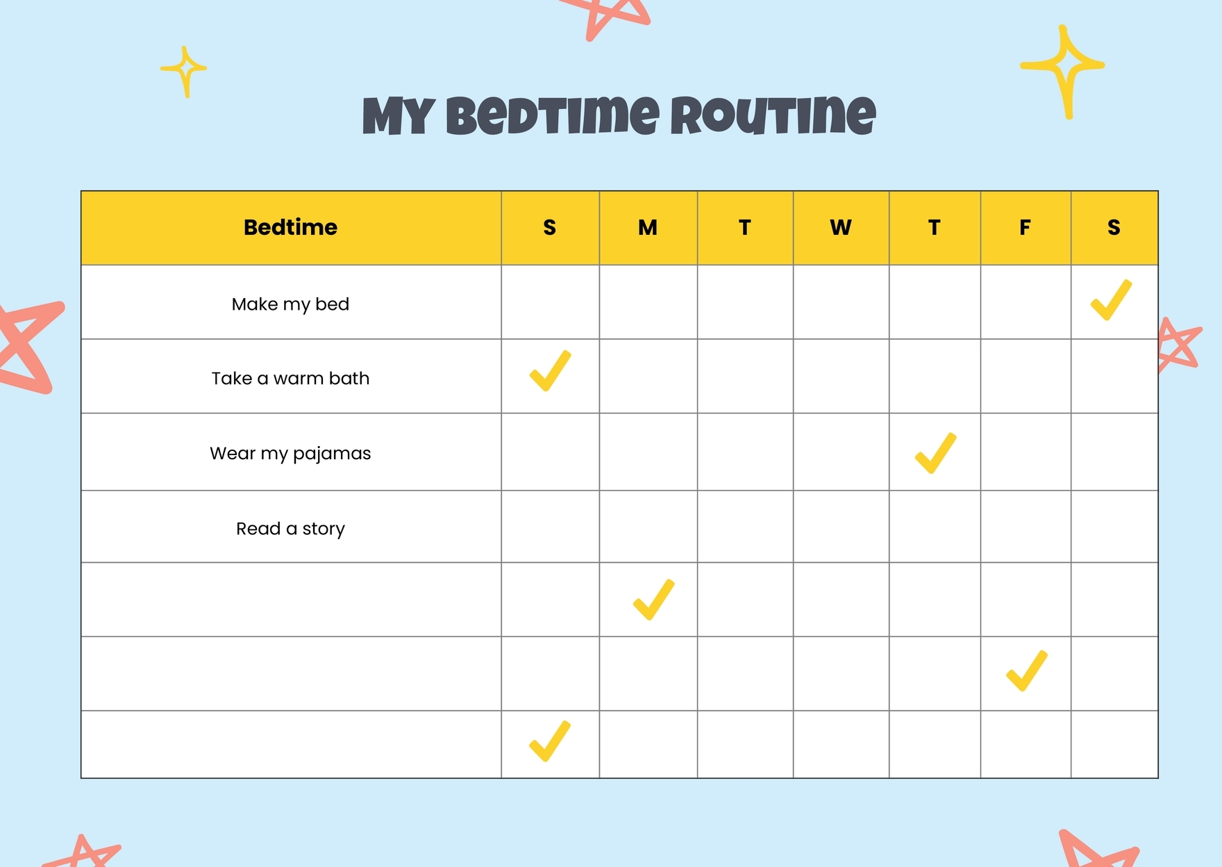 Night Time Routine Chart Printable Editable
