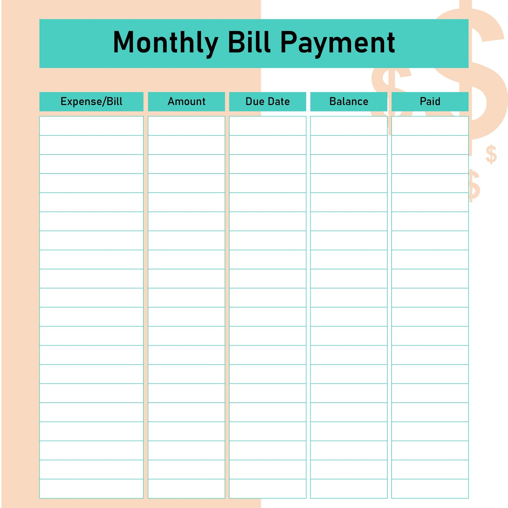 Bill Payment Chart 10 Free PDF Printables Printablee Bill Payment Chart 10 Free PDF Printables Printablee