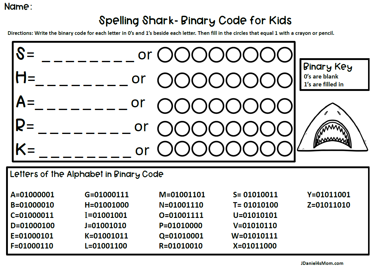 Binary Code For Kids Spelling Shark Printables JDaniel4s Mom Binary Code For Kids Spelling Shark Printables JDaniel4s Mom
