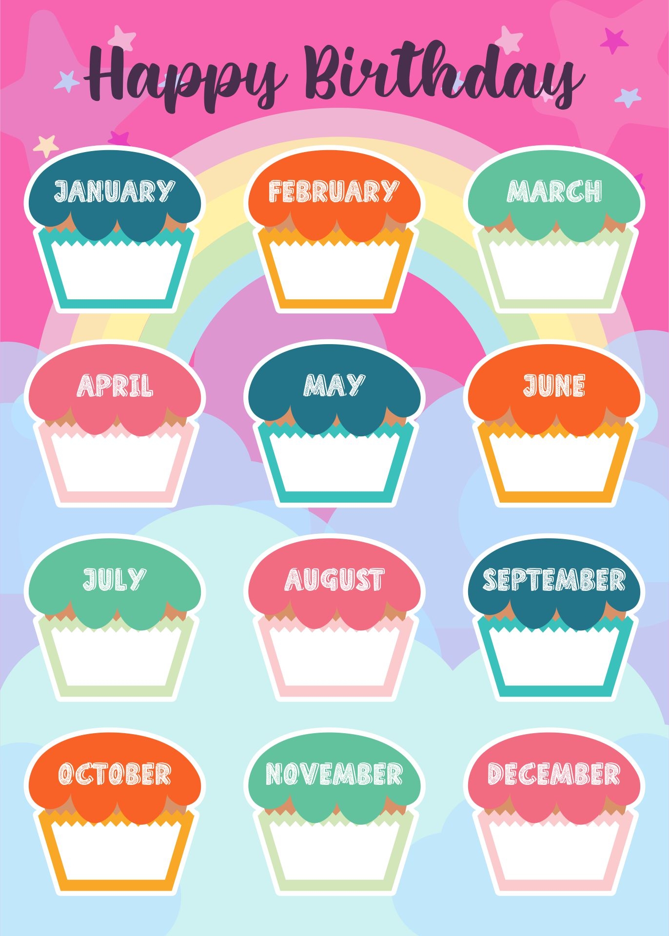 Cupcake Birthday Chart Printable