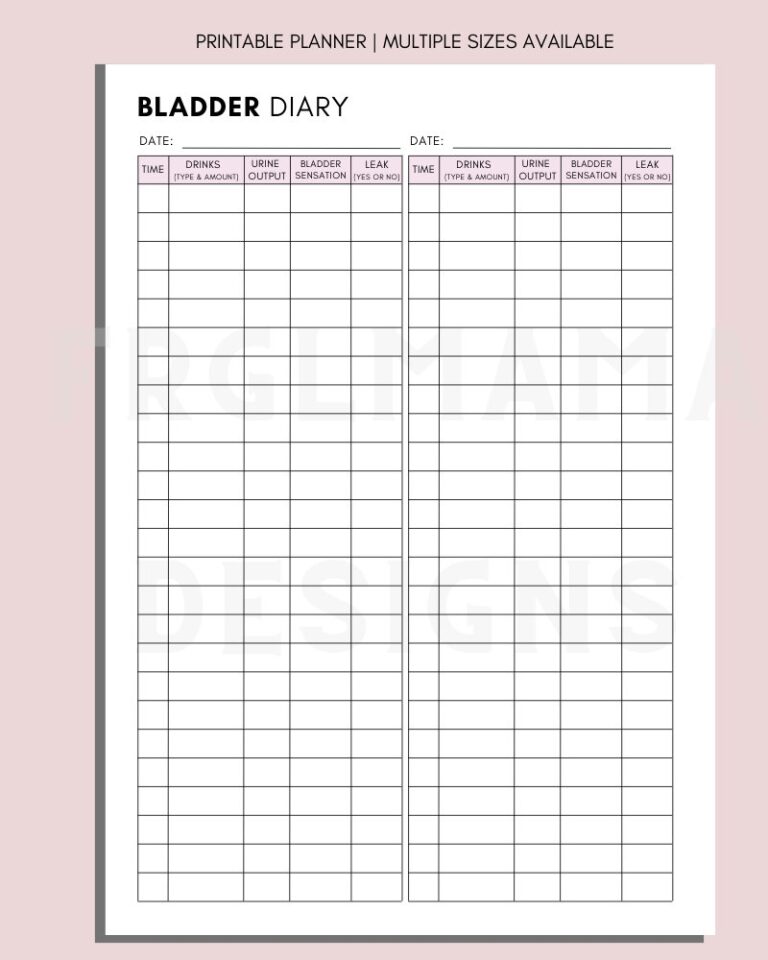 Bladder Diary Tracker Printable Urination Symptoms Log PDF Etsy Denmark