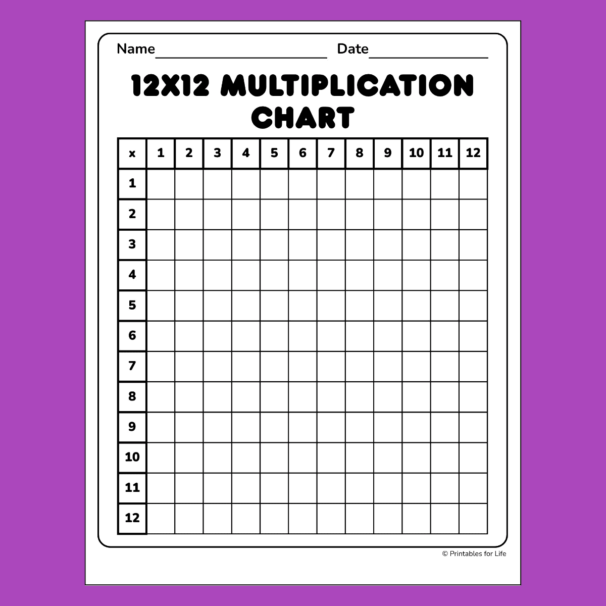 Times Table Chart Printable Blank