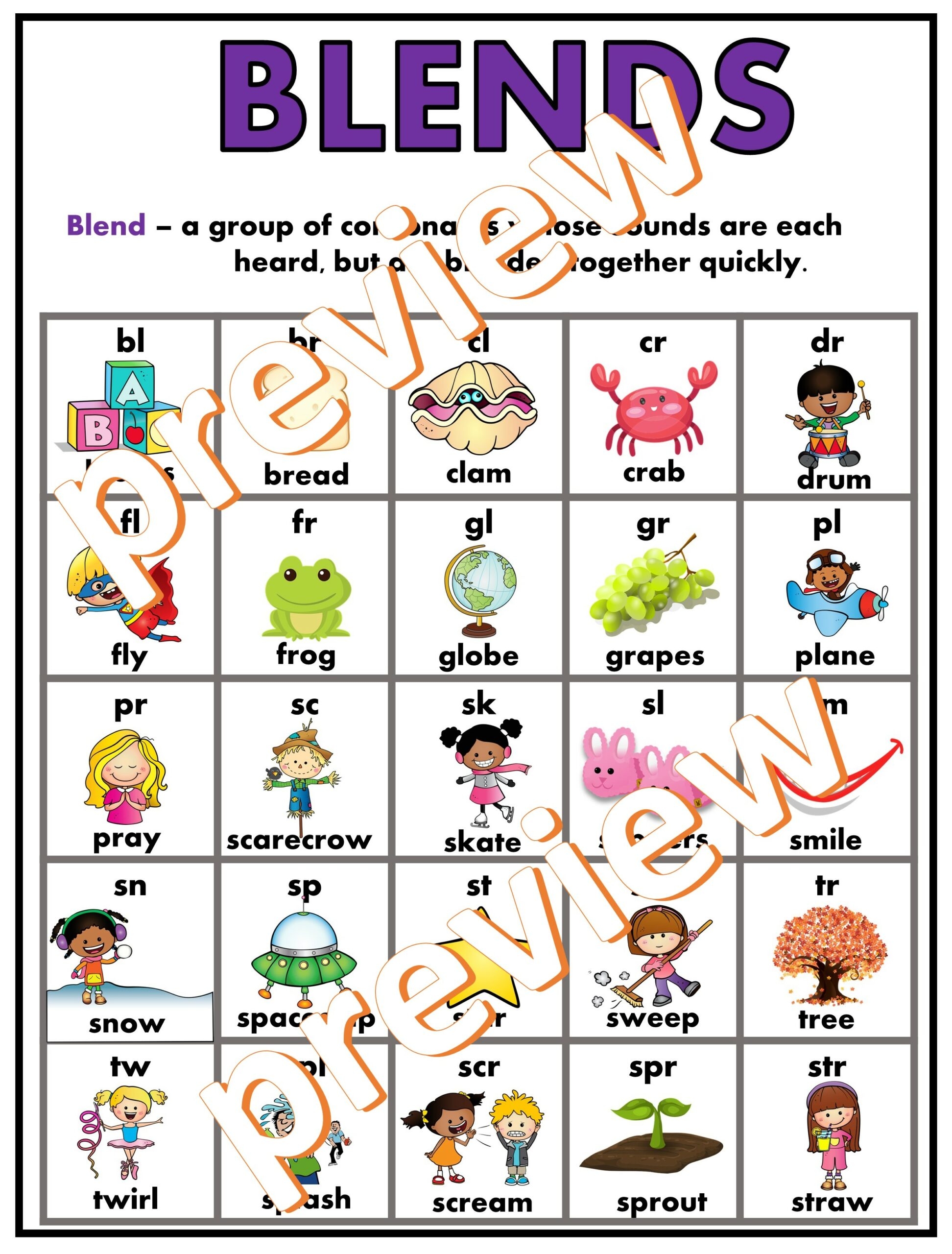 Blends Chart Beginning Blends For 1st 2nd Grades BONUS Memory Cards Made By Teachers