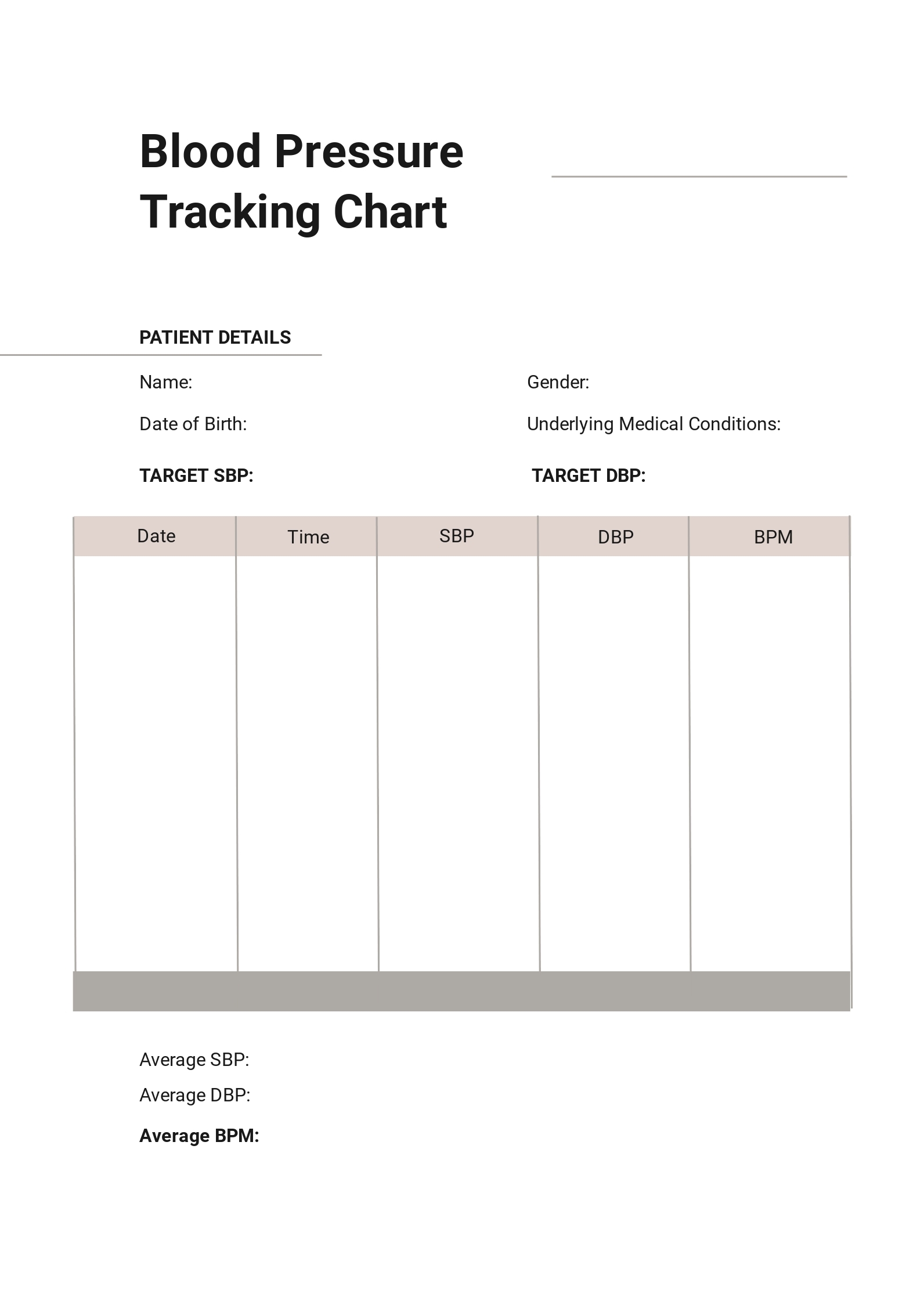 Printable Blood Pressure Monitor Chart