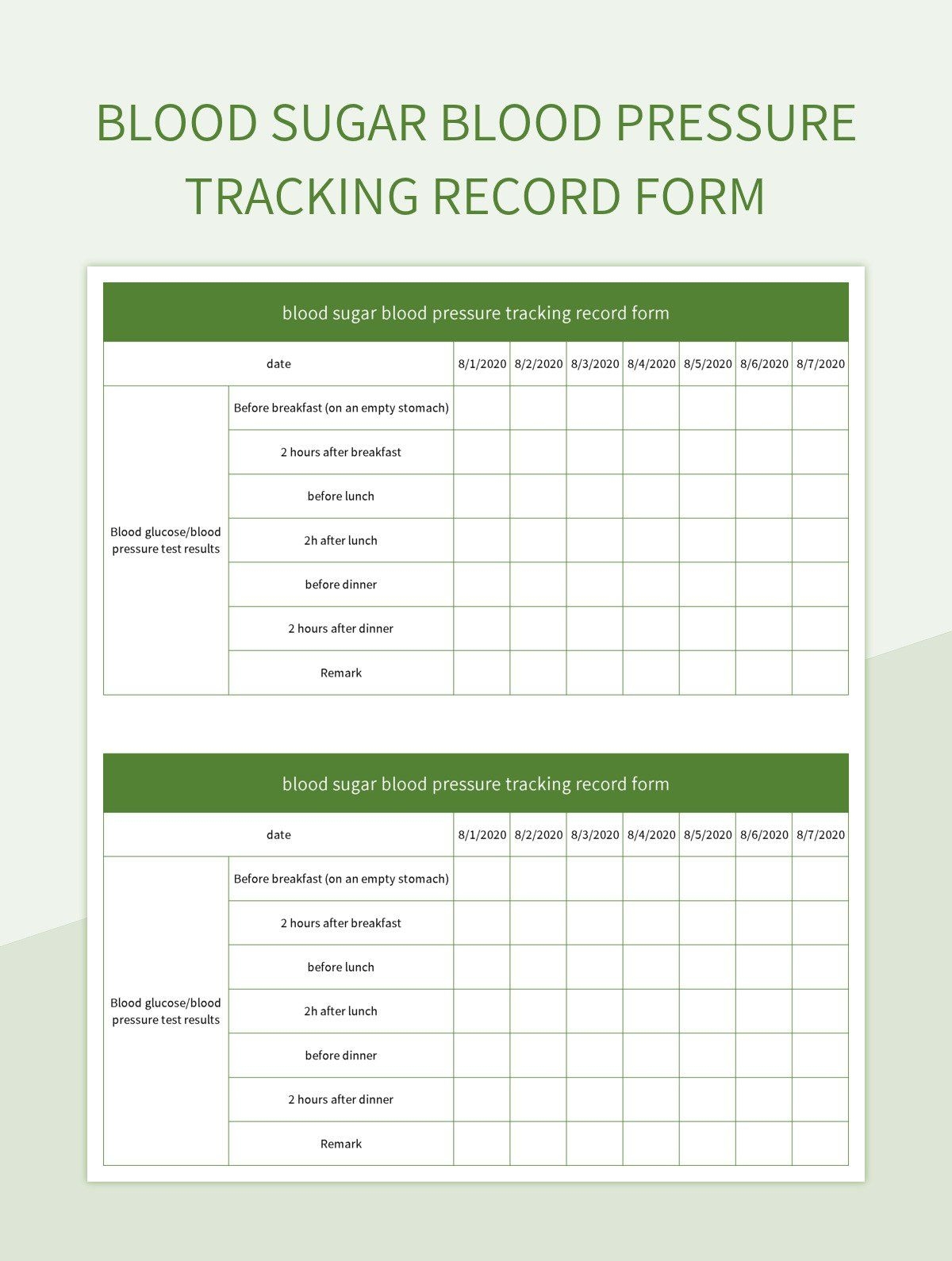 Blood Sugar Blood Pressure Tracking Record Form Excel Template And Google Sheets File For Free Download Slidesdocs