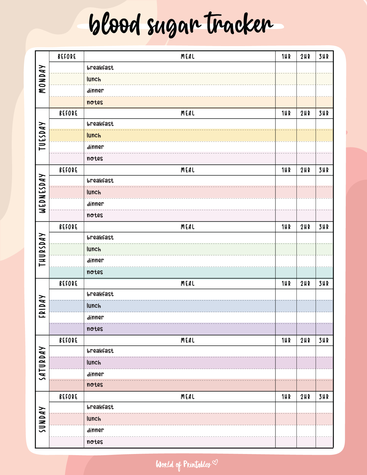 Diabetes Glucose Printable Blood Sugar Chart