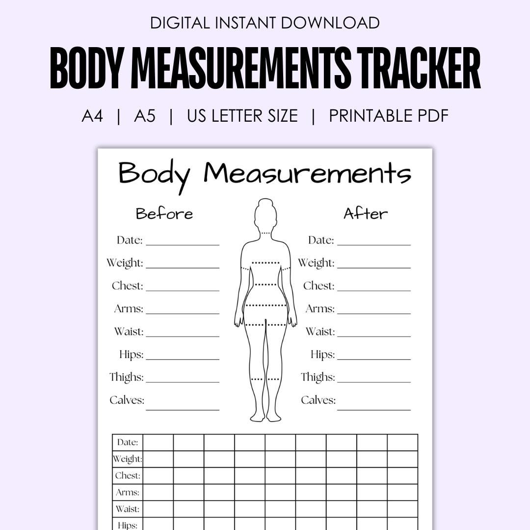 Body Measurement Tracker Printable Weight Loss Progress PDF Etsy