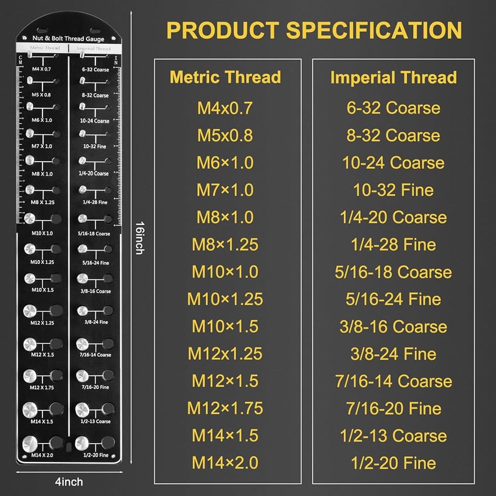 Bolt And Nut Sizer 36 Size Nut Bolt Thread Checker Metric SAE 19 Drill Gauges Wall Mountable Thread Checker Standard And Metric